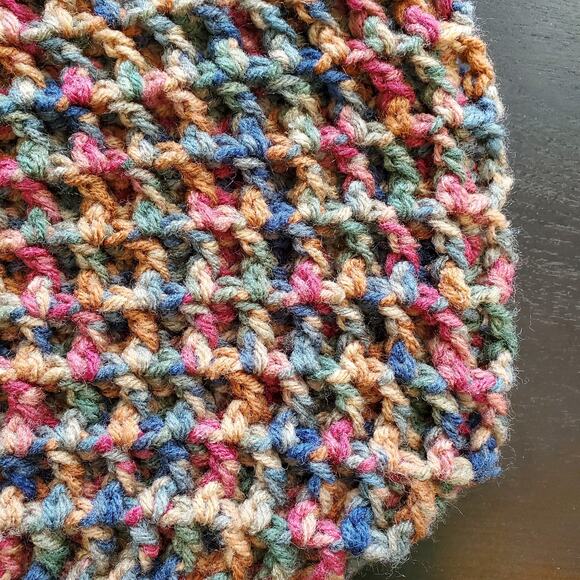 Vintage Crochet Knit Tote Bag Double Bamboo Handles Handmade Casual Cottage - Picture 8 of 9